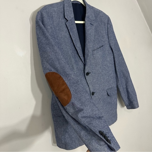 H&M Light Blue Blazer Jacket Size 42R Slim Fit Cotton Elbow Patch Sportcoat - Picture 7 of 11
